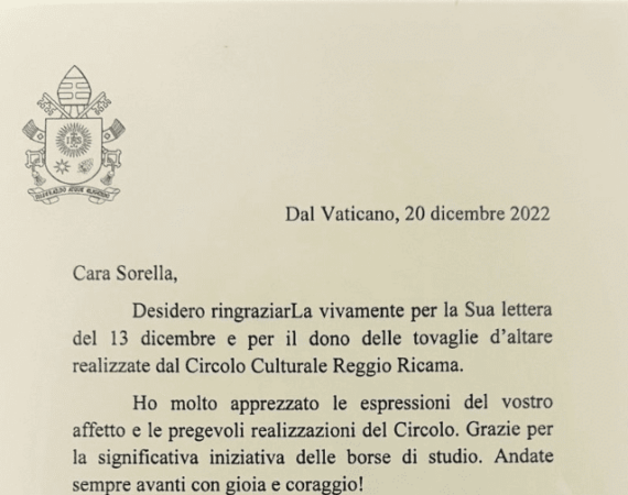 La lettera di Papa Francesco a reggio Ricama