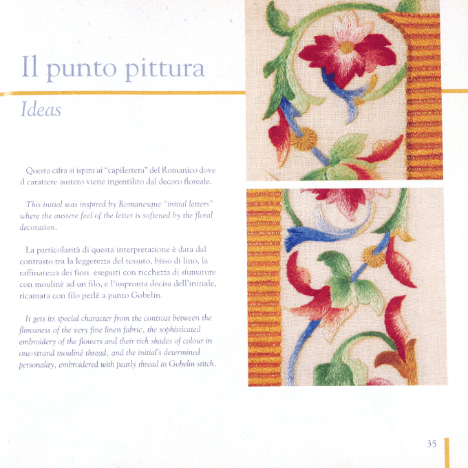 Lettere ricamate a punto pittura - dal libro - Le cifre di Reggio Ricama